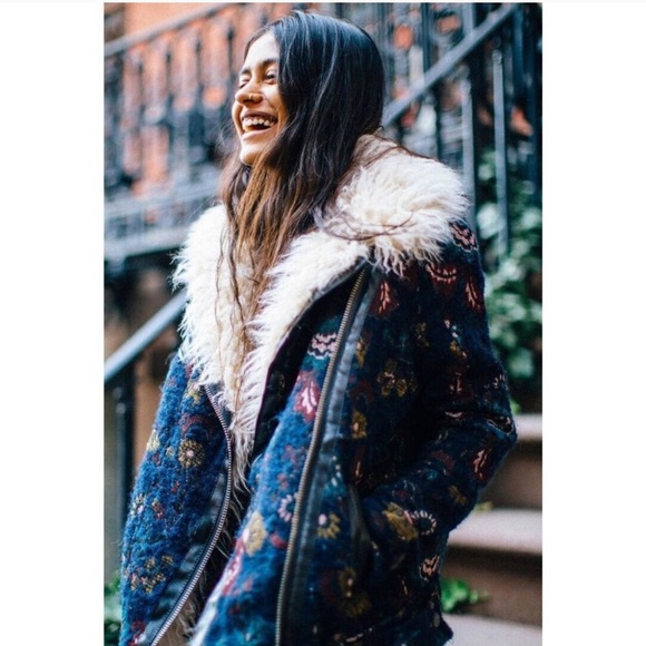 Free People Jackets & Blazers - Free People Faux Fur Jacquard Floral Jacket XS
